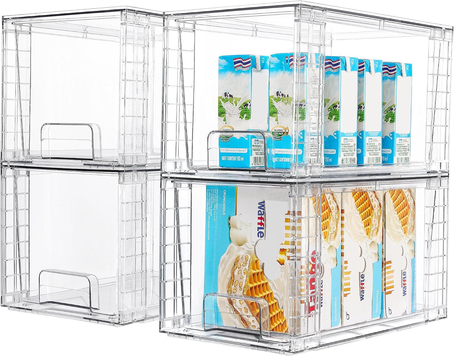 4 Pack Large Clear Pantry Storage Drawers