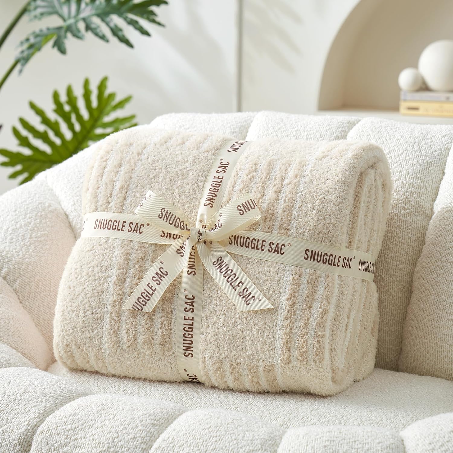 50x60 Cream Reversible Plaid Throw