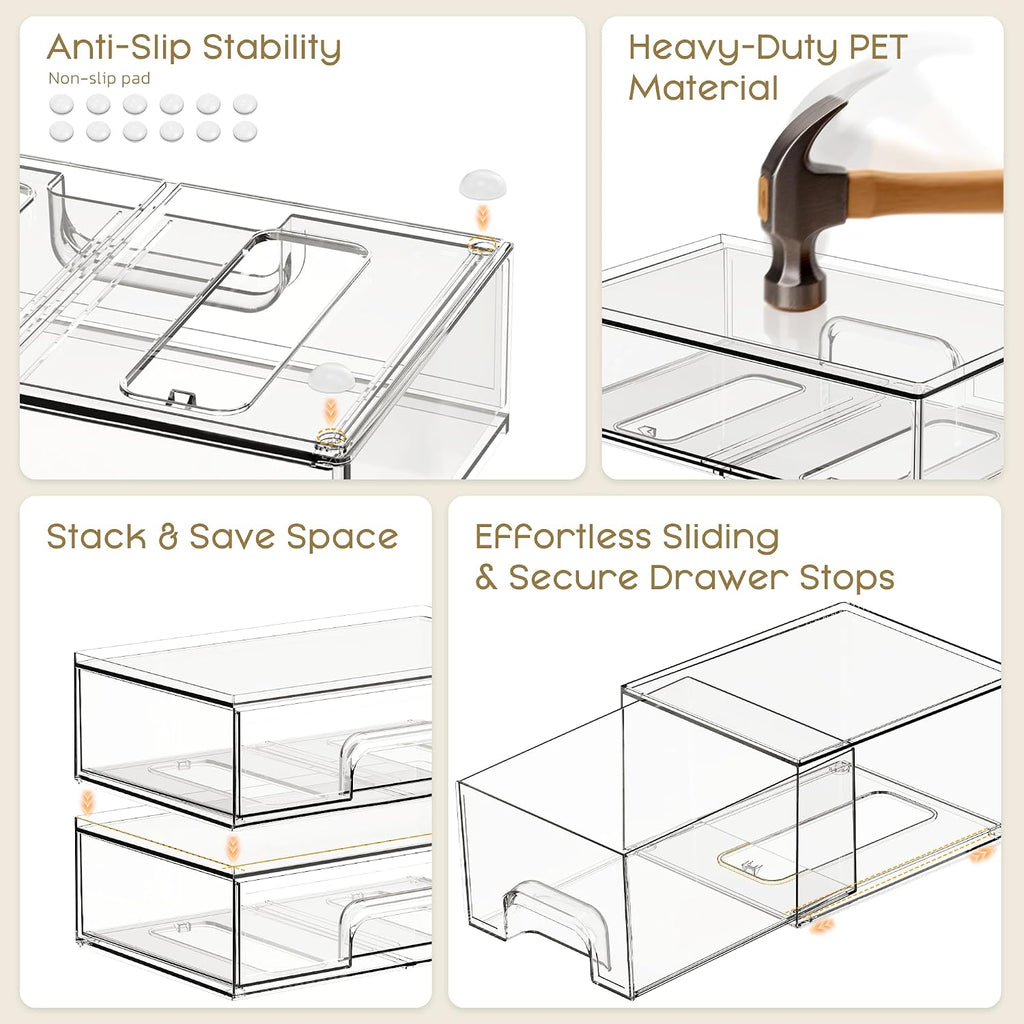 3 Pack Clear Acrylic Storage Drawers