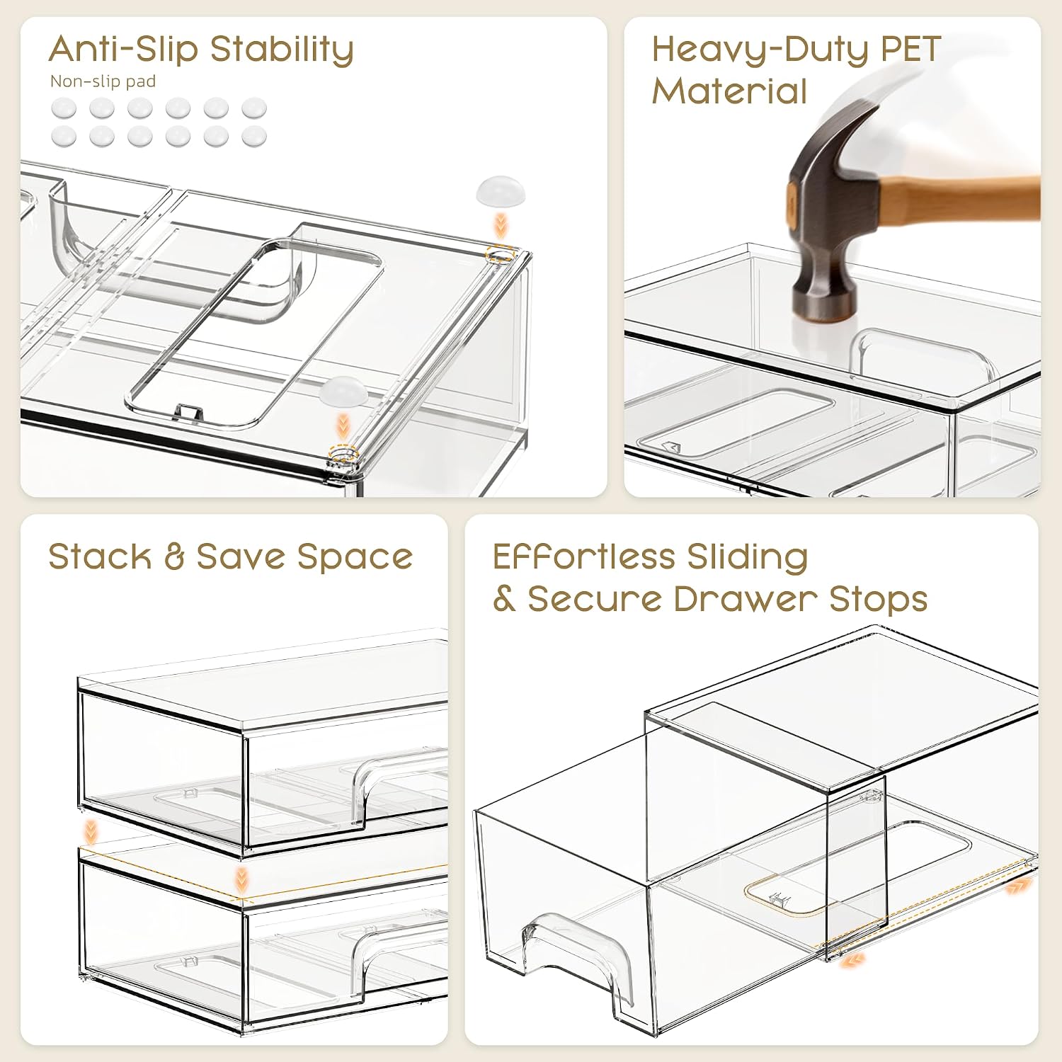 3 Pack Clear Acrylic Storage Drawers