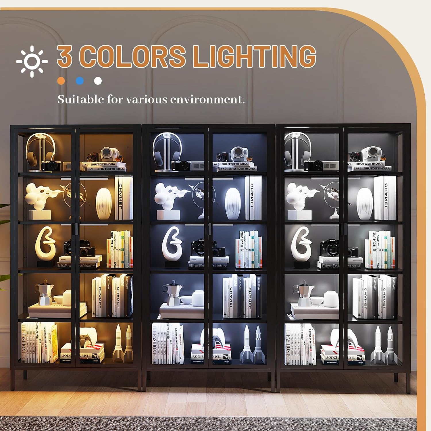 71" 5-Tier LED Glass Display Cabinet