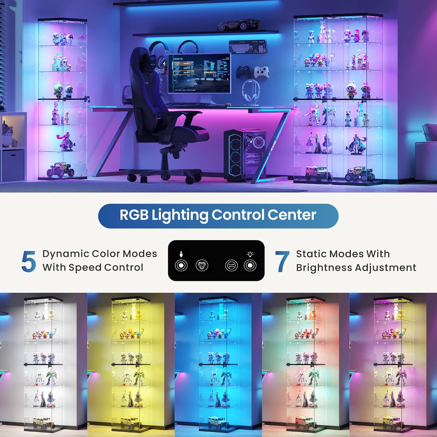 66.9" Black RGB Locking Glass Display Cabinet