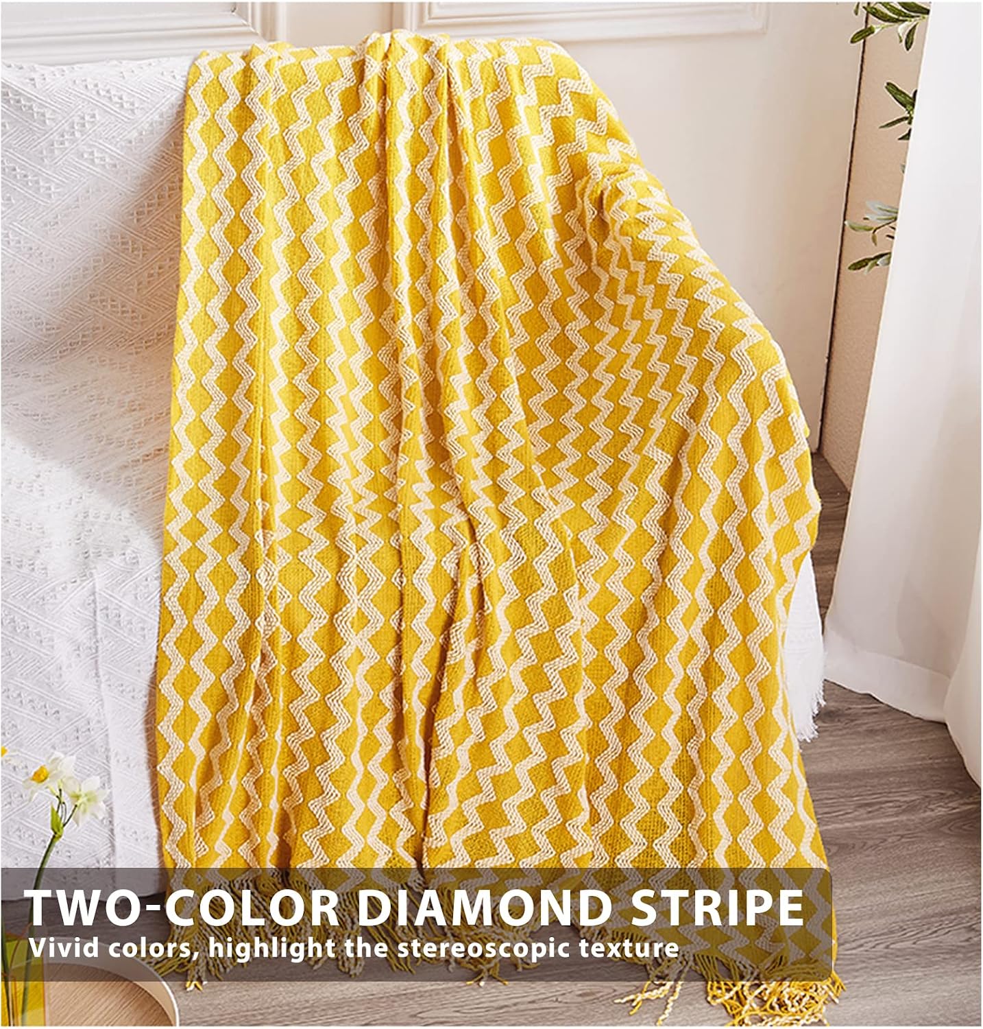 Diamond Tassel Knitted Throw Blanket