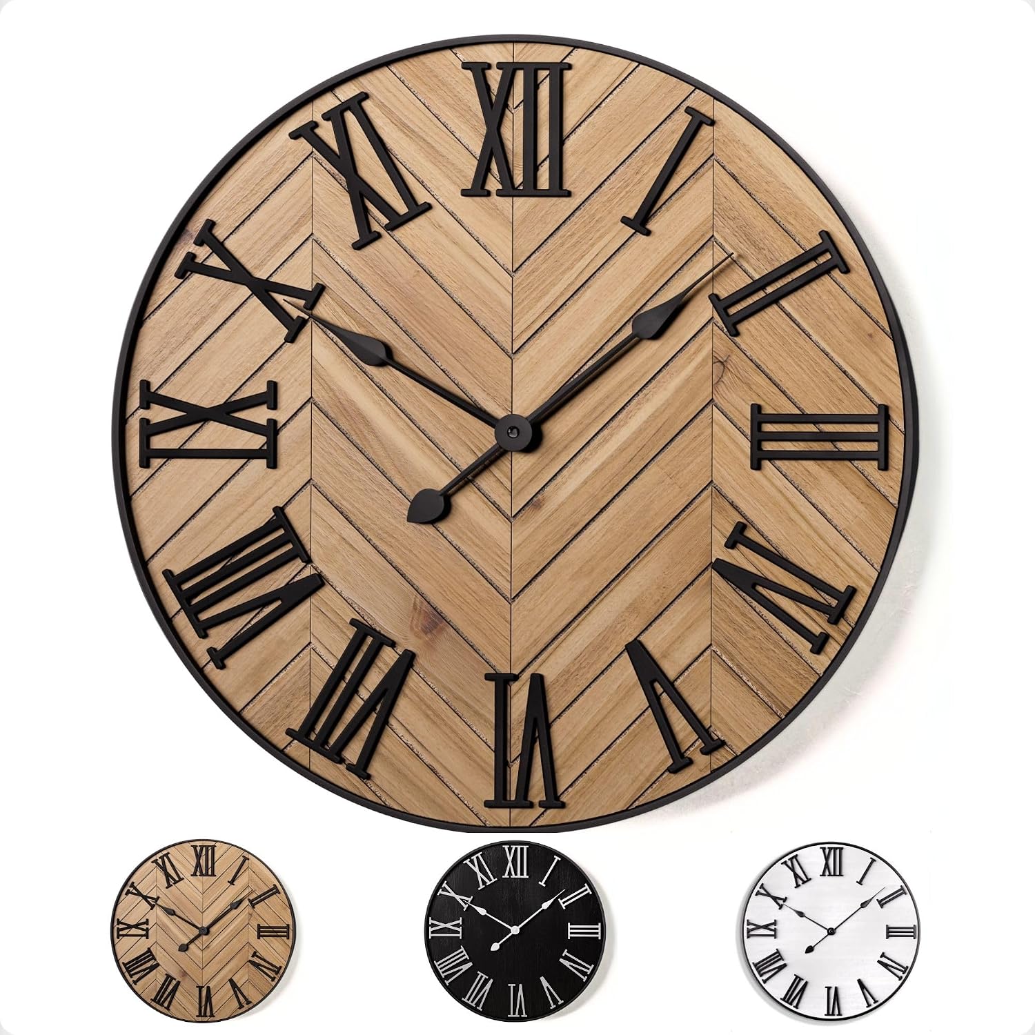 24" Wood Metal Roman Numeral Wall Clock