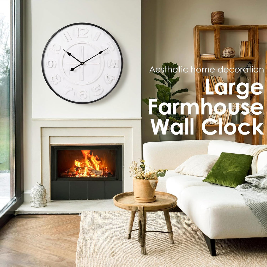 24" Vintage Iron Wood Silent Wall Clock