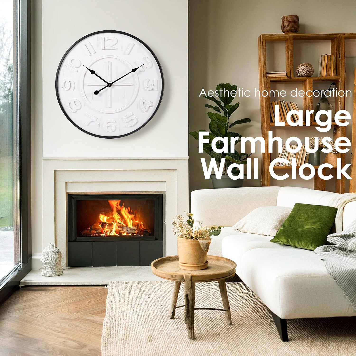 24" Vintage Iron Wood Silent Wall Clock