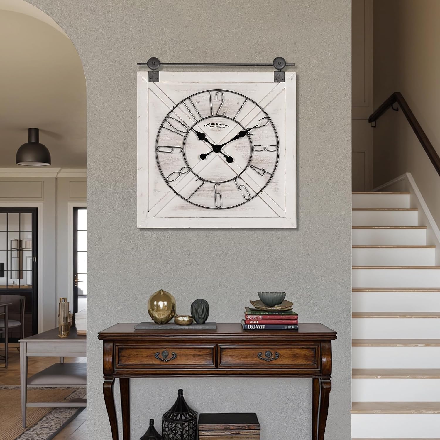 27" White Distressed Farmhouse Wall Clock