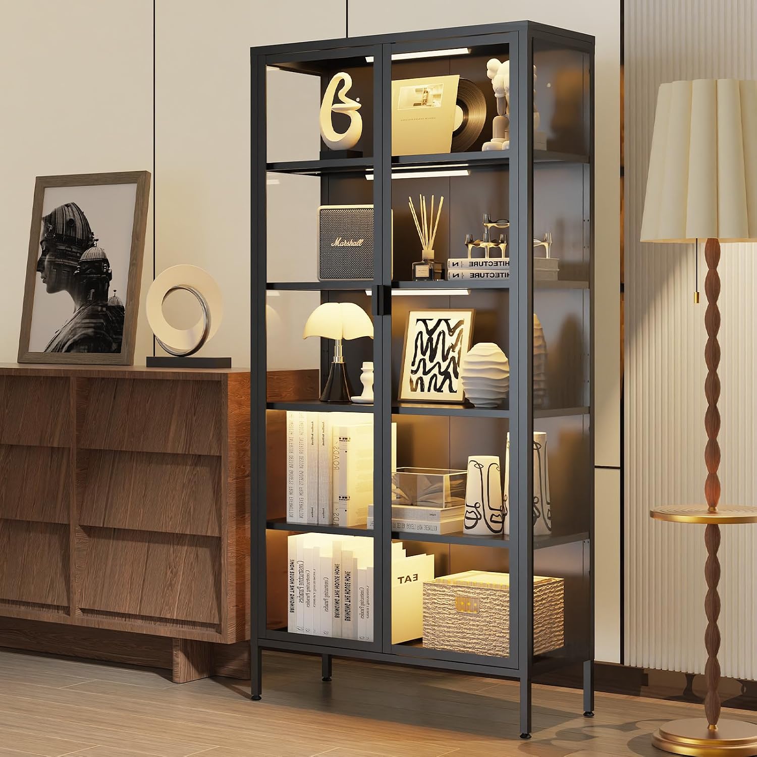 71" 5-Tier LED Glass Display Cabinet