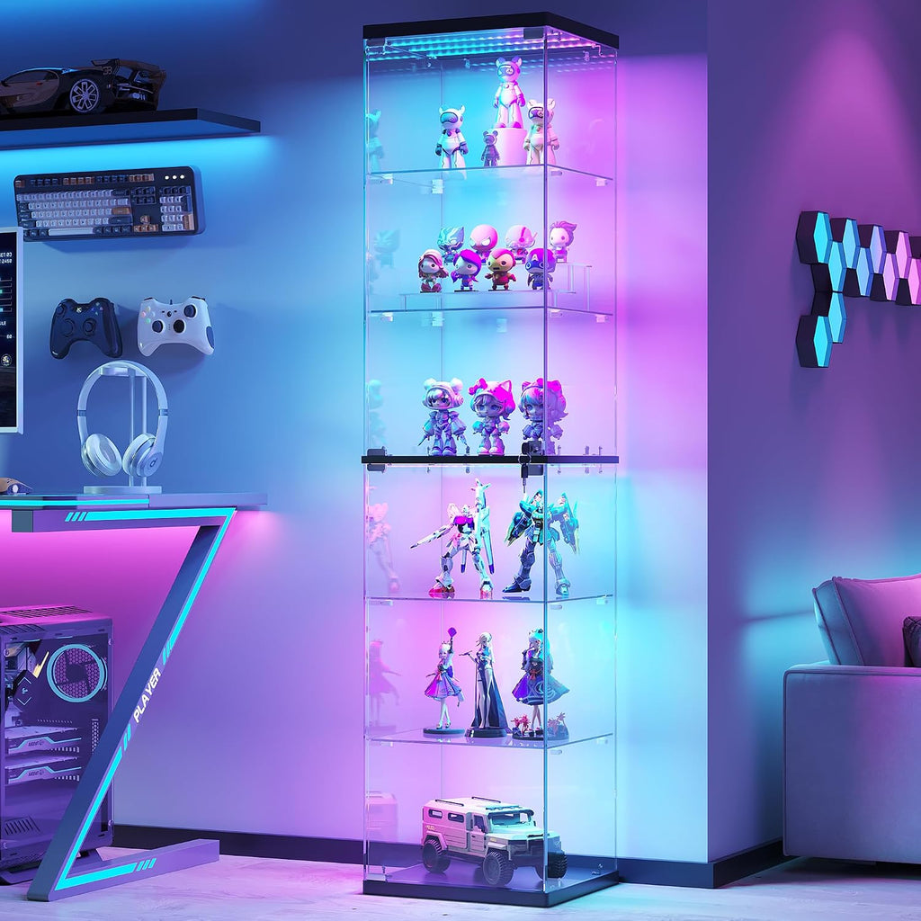 66.9" Black RGB Locking Glass Display Cabinet