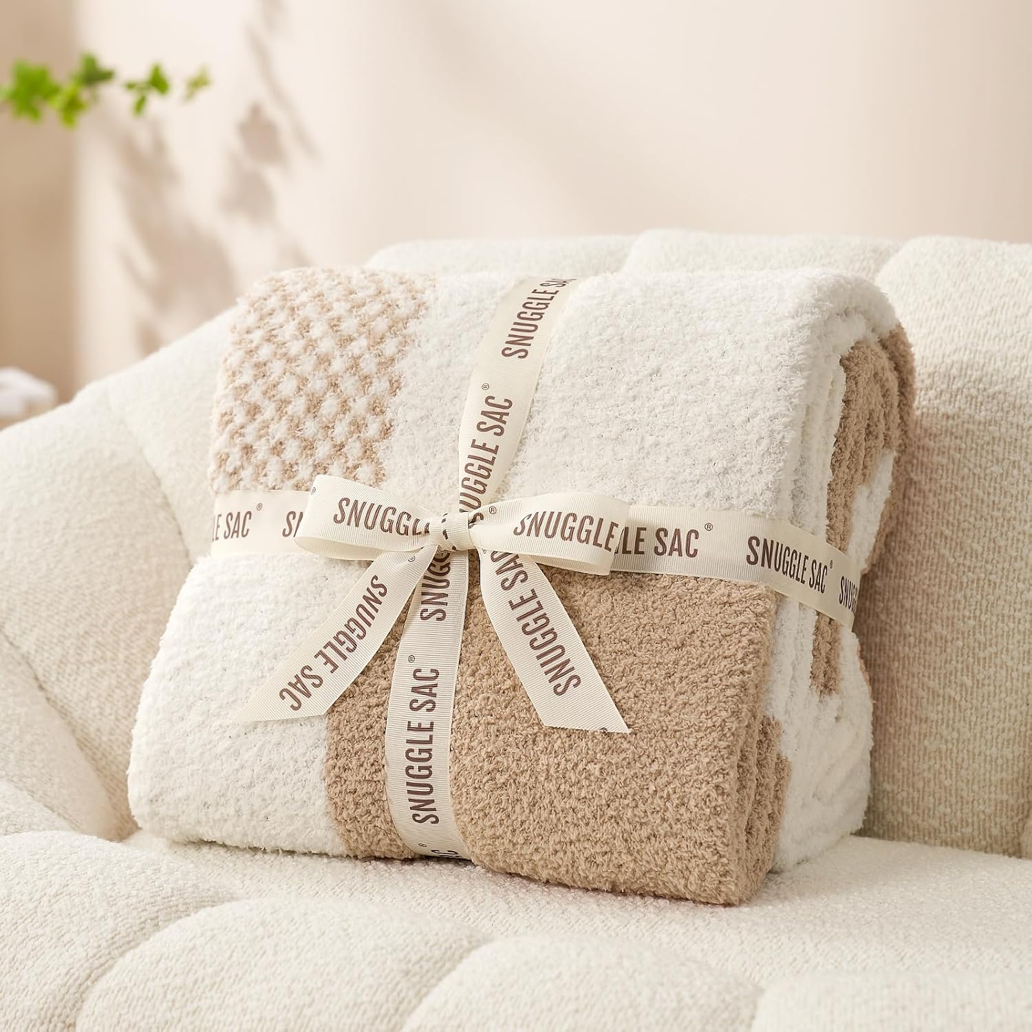 50x60 Beige Plaid Soft Throw Blanket