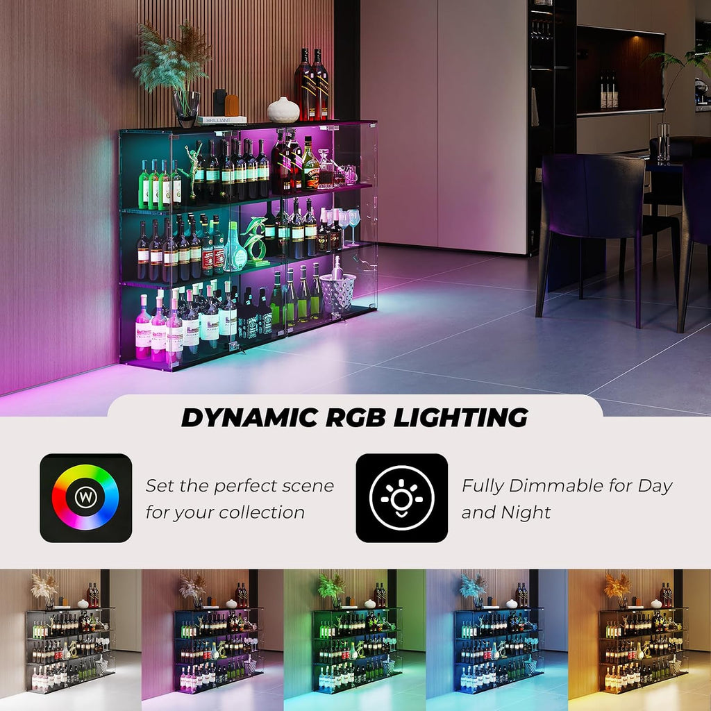 3-Tier Black RGB Lockable Glass Display Cabinet