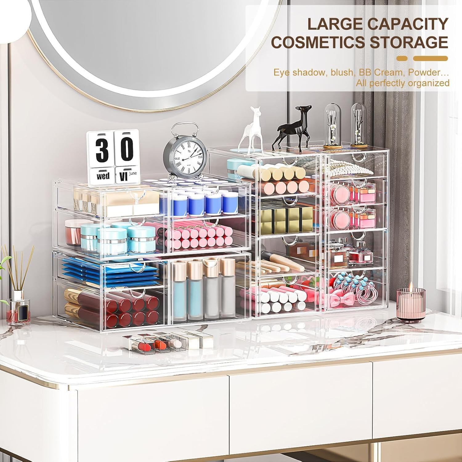 4 Pack 16 Drawers Clear Makeup Storage Organizer
