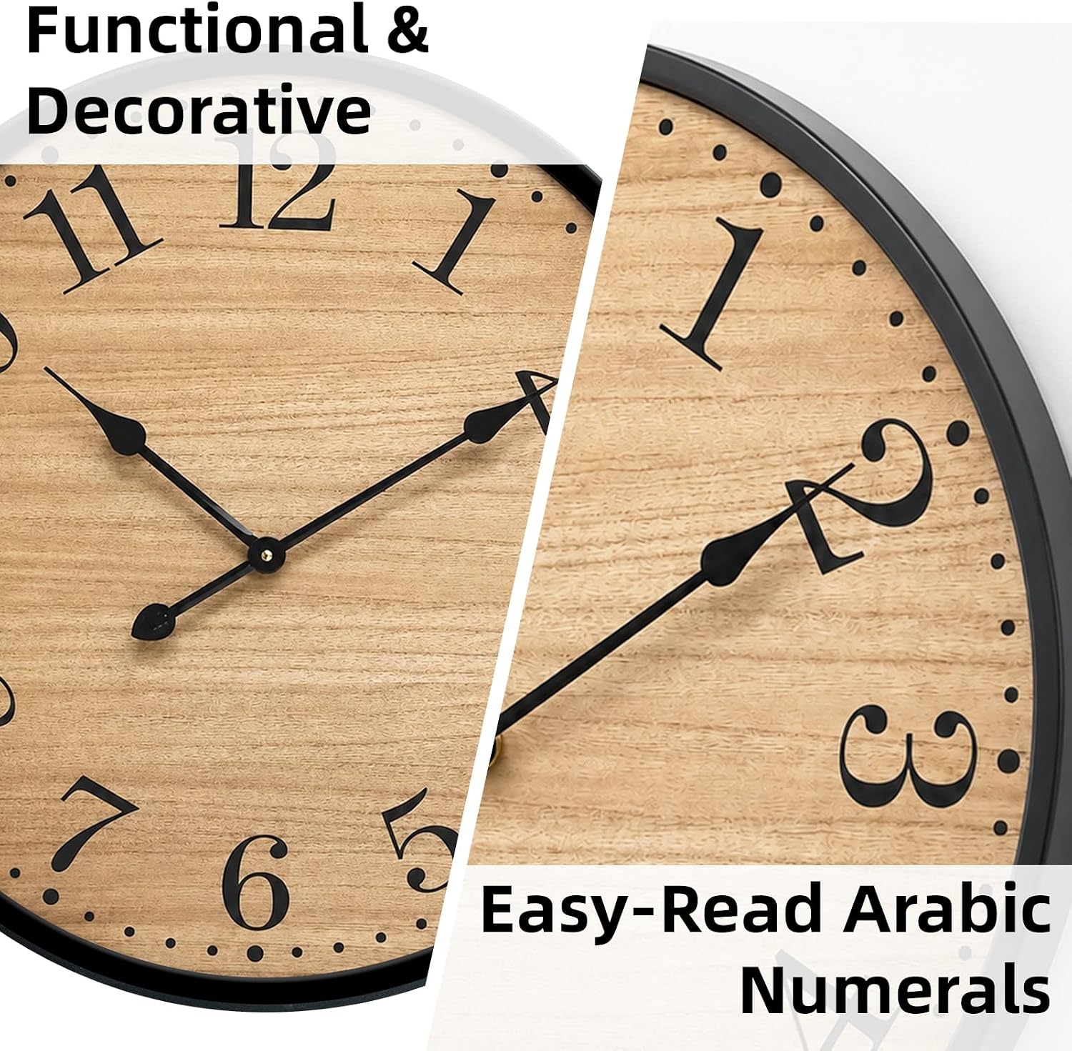 24" Dark Wood Metal Farmhouse Clock