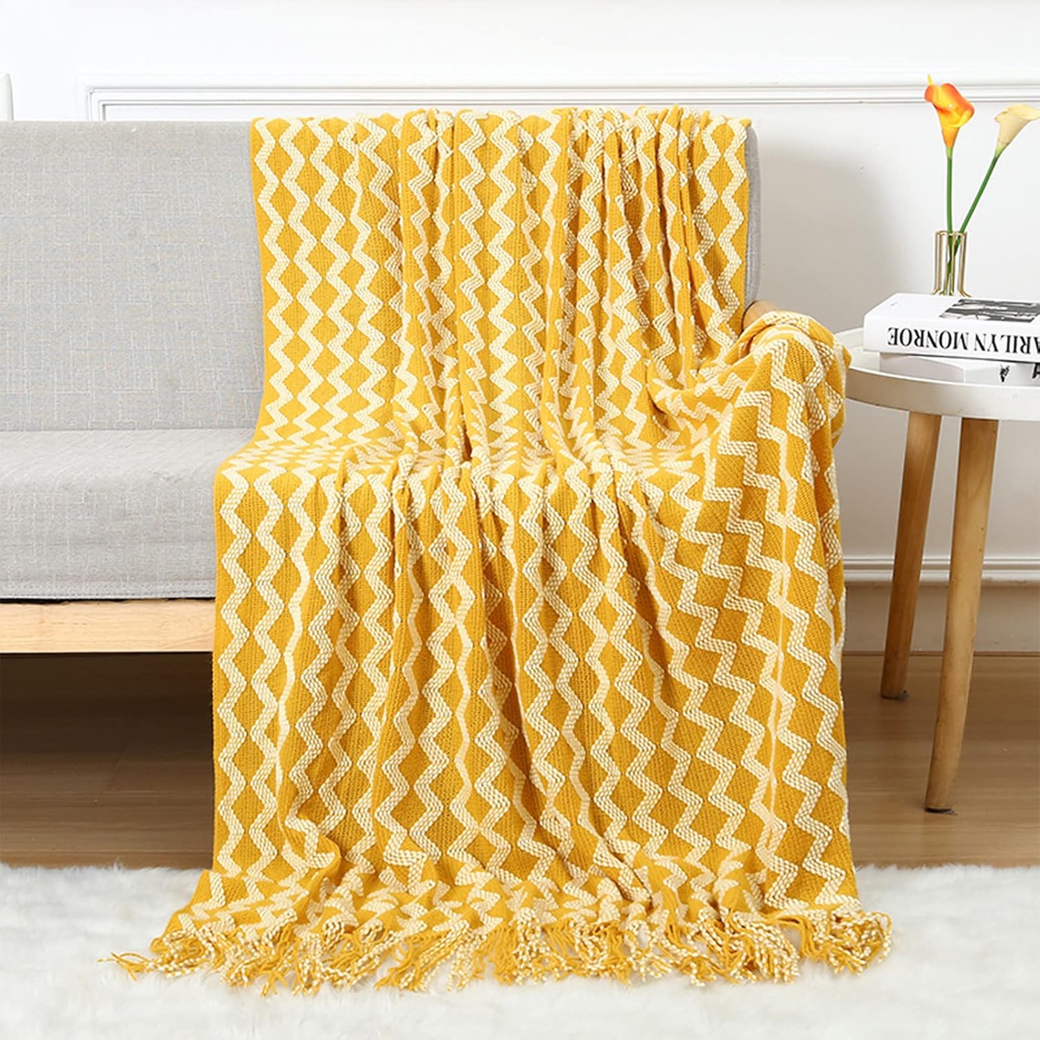 Diamond Tassel Knitted Throw Blanket