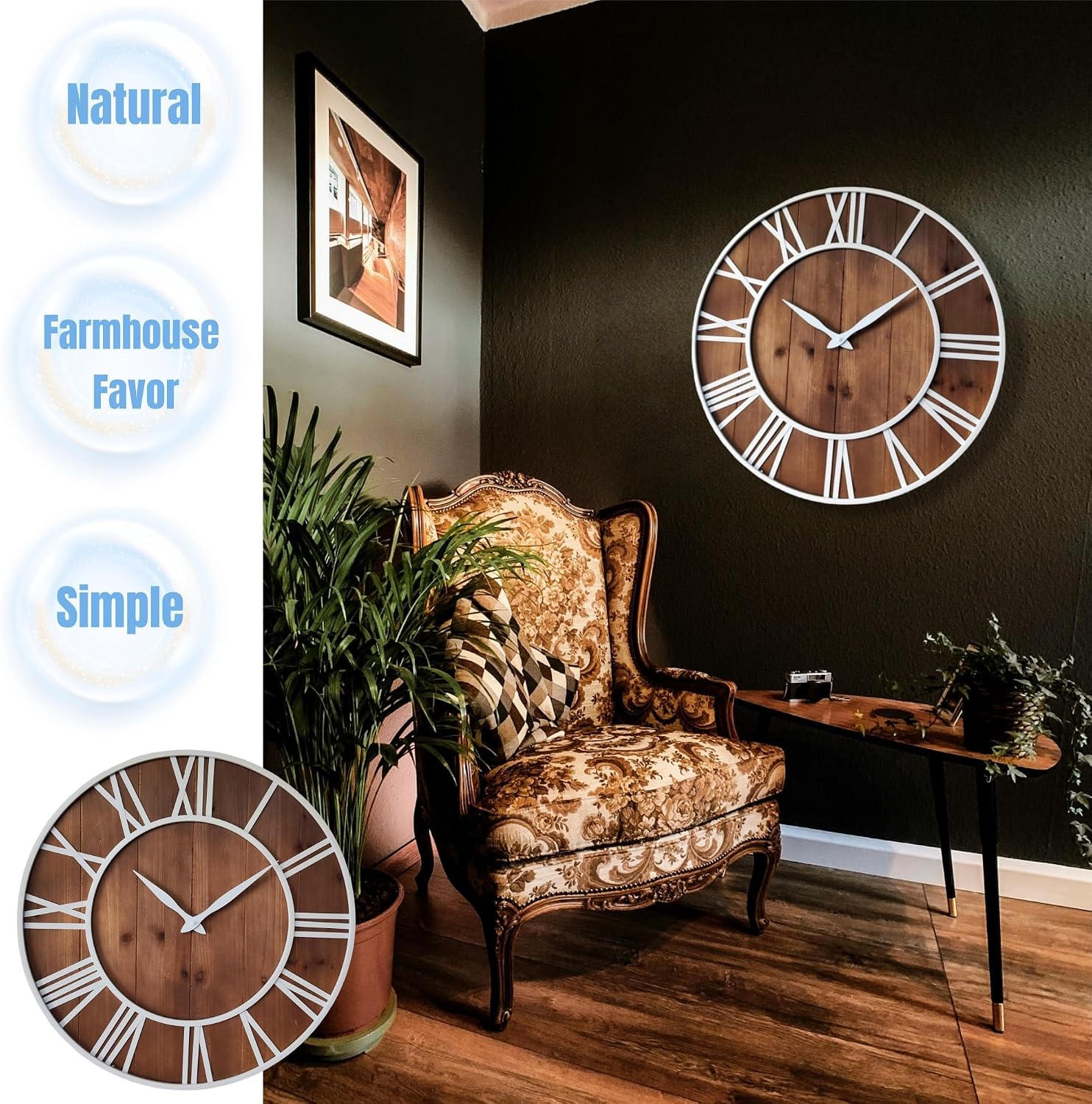 24" Wood Metal Farmhouse Wall Clock