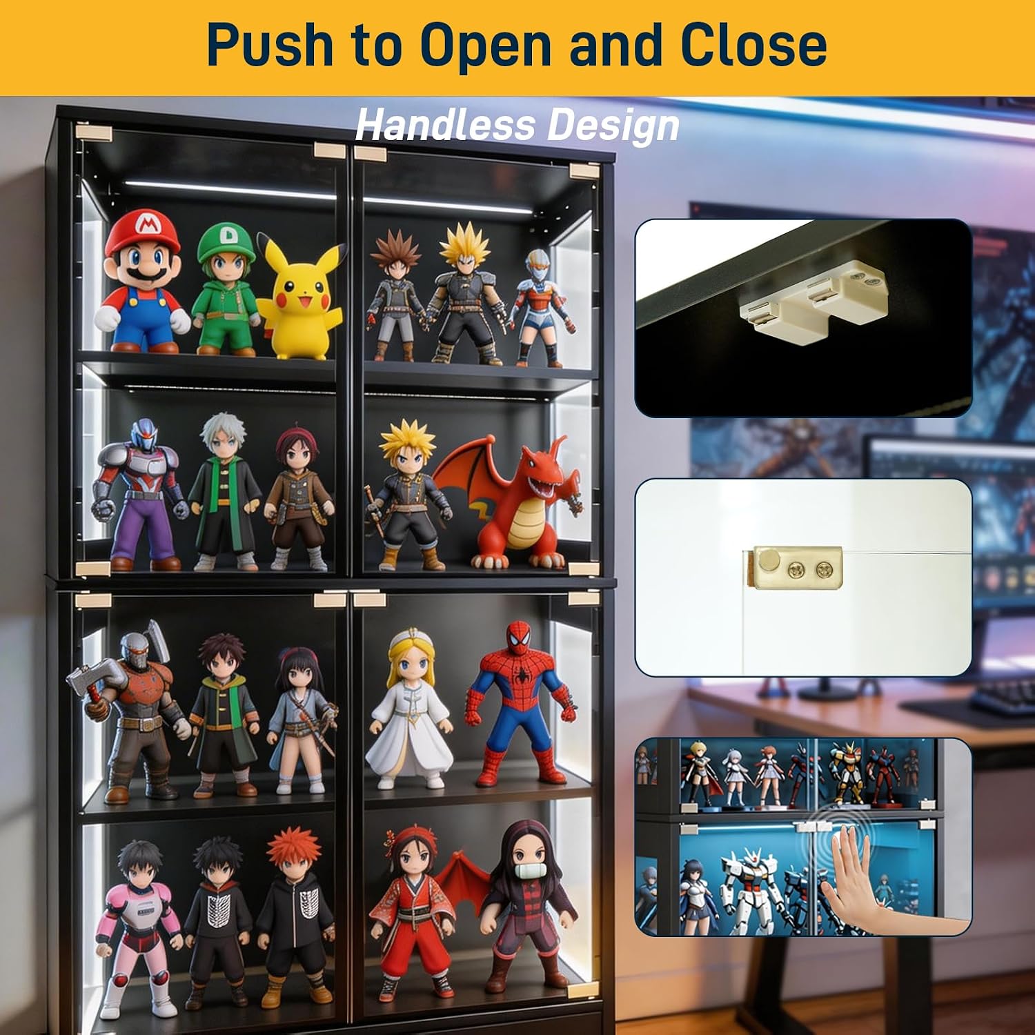 4-Tier Black LED Glass Display Cabinet