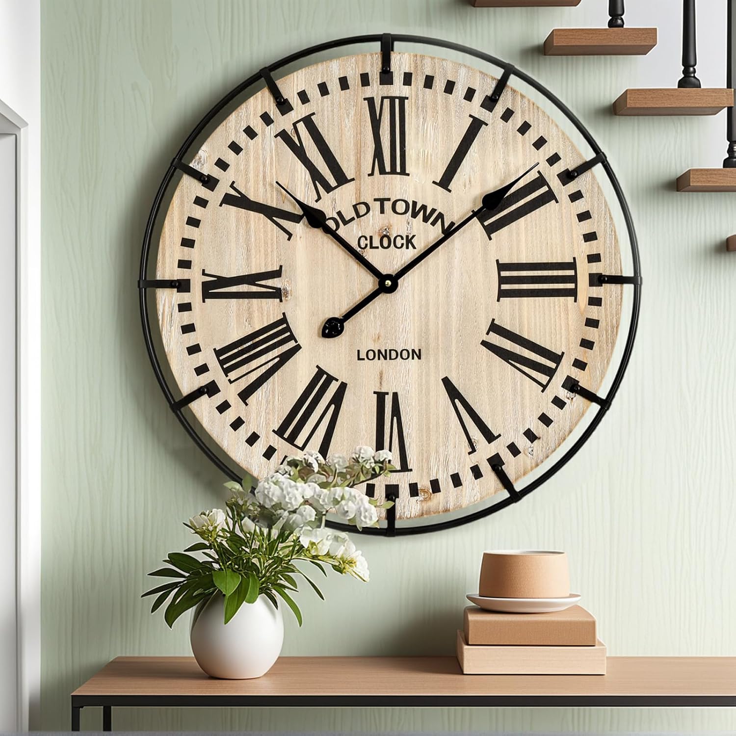 24" Vintage Farmhouse Wooden Wall Clock
