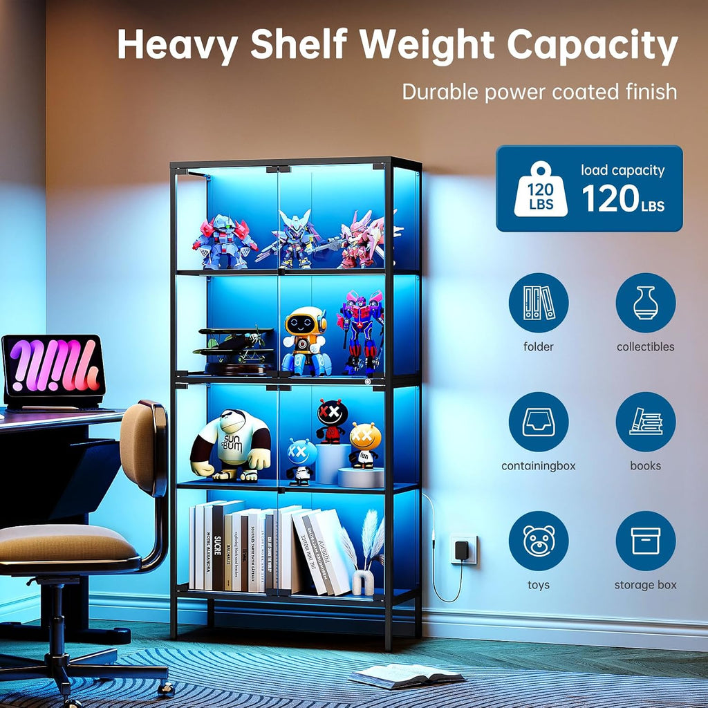 65" Black LED Metal Frame Glass Display Cabinet