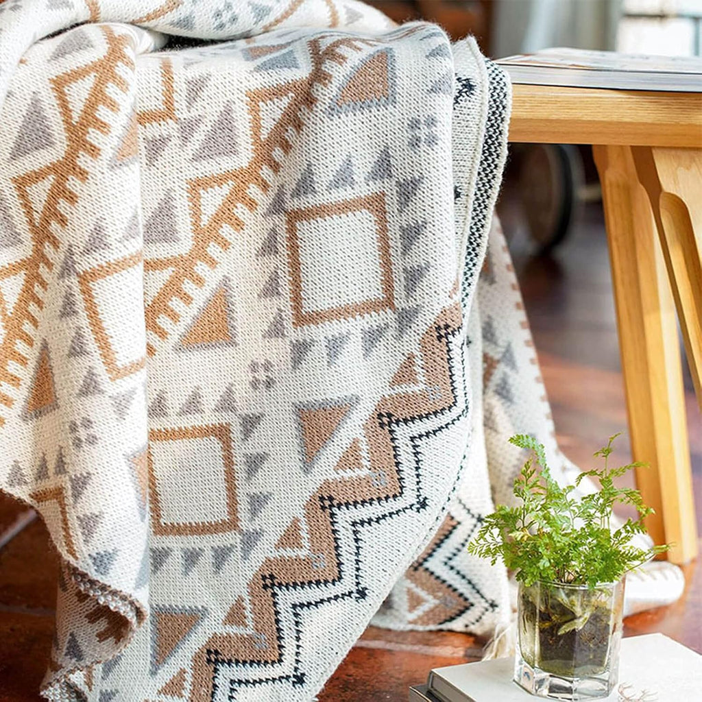 50x60 Brown Knitted Boho Throw