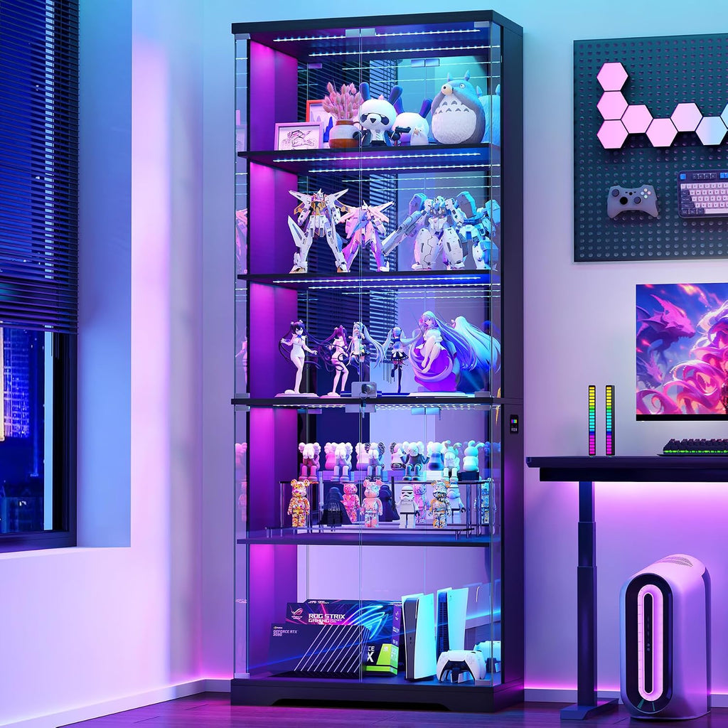 69" Black RGB Lockable Glass Display Cabinet