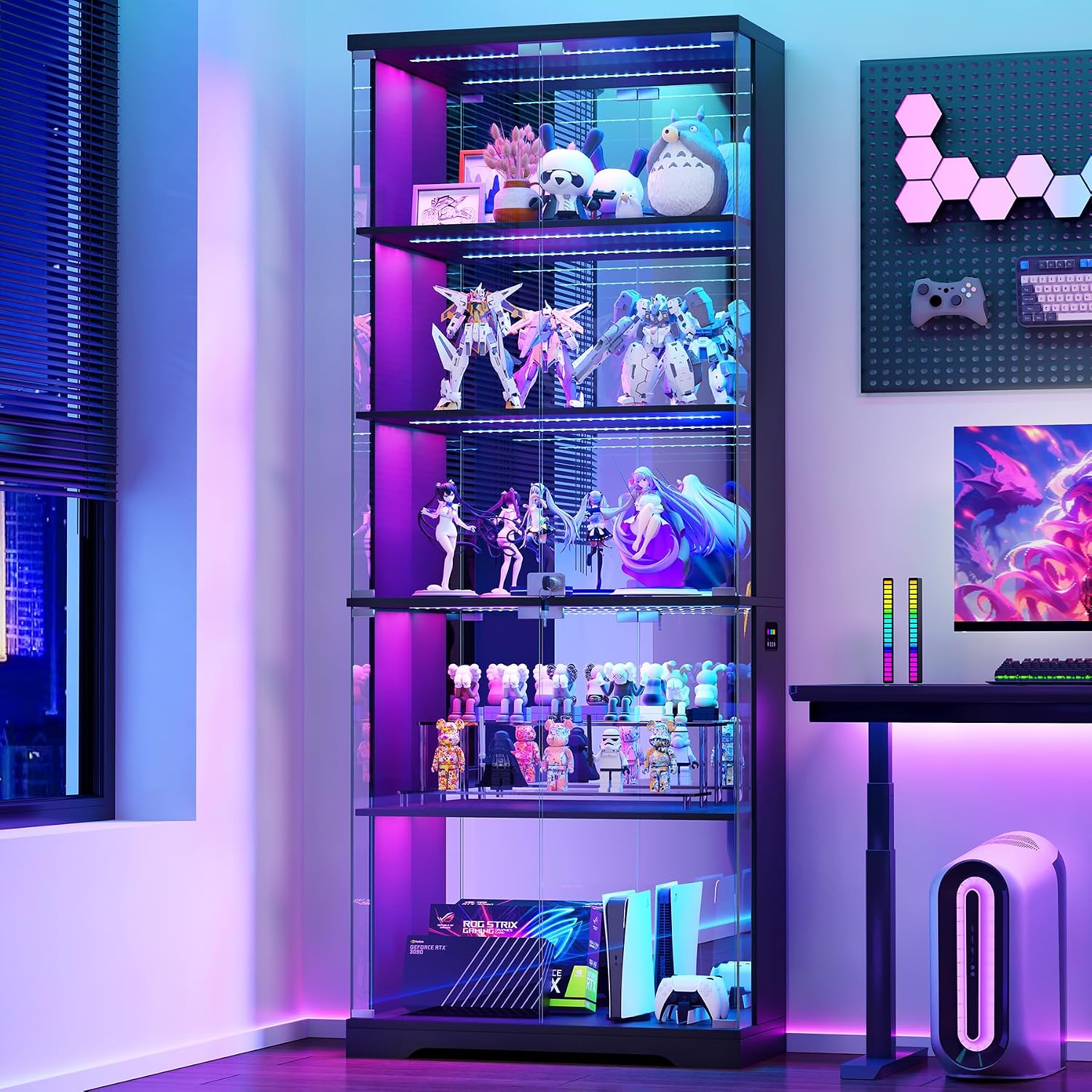 69" Black RGB Lockable Glass Display Cabinet