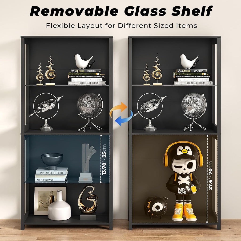 4-Tier Black LED Glass Display Cabinet