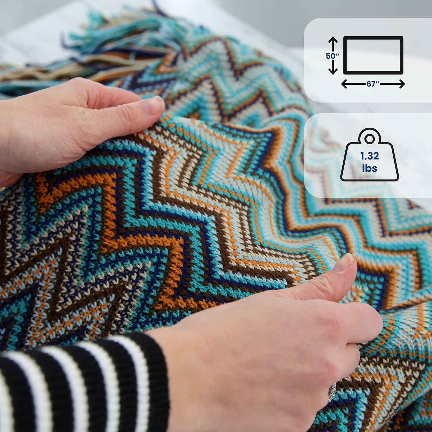 50x67 Knitted Tassel Boho Throw