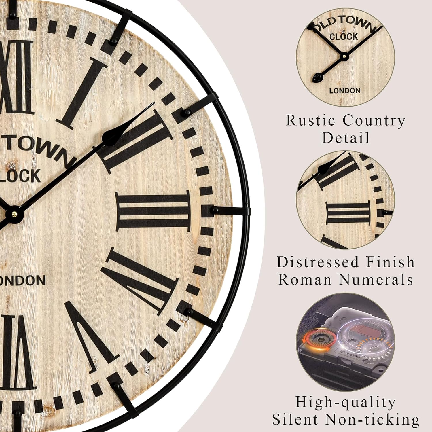 24" Vintage Farmhouse Wooden Wall Clock