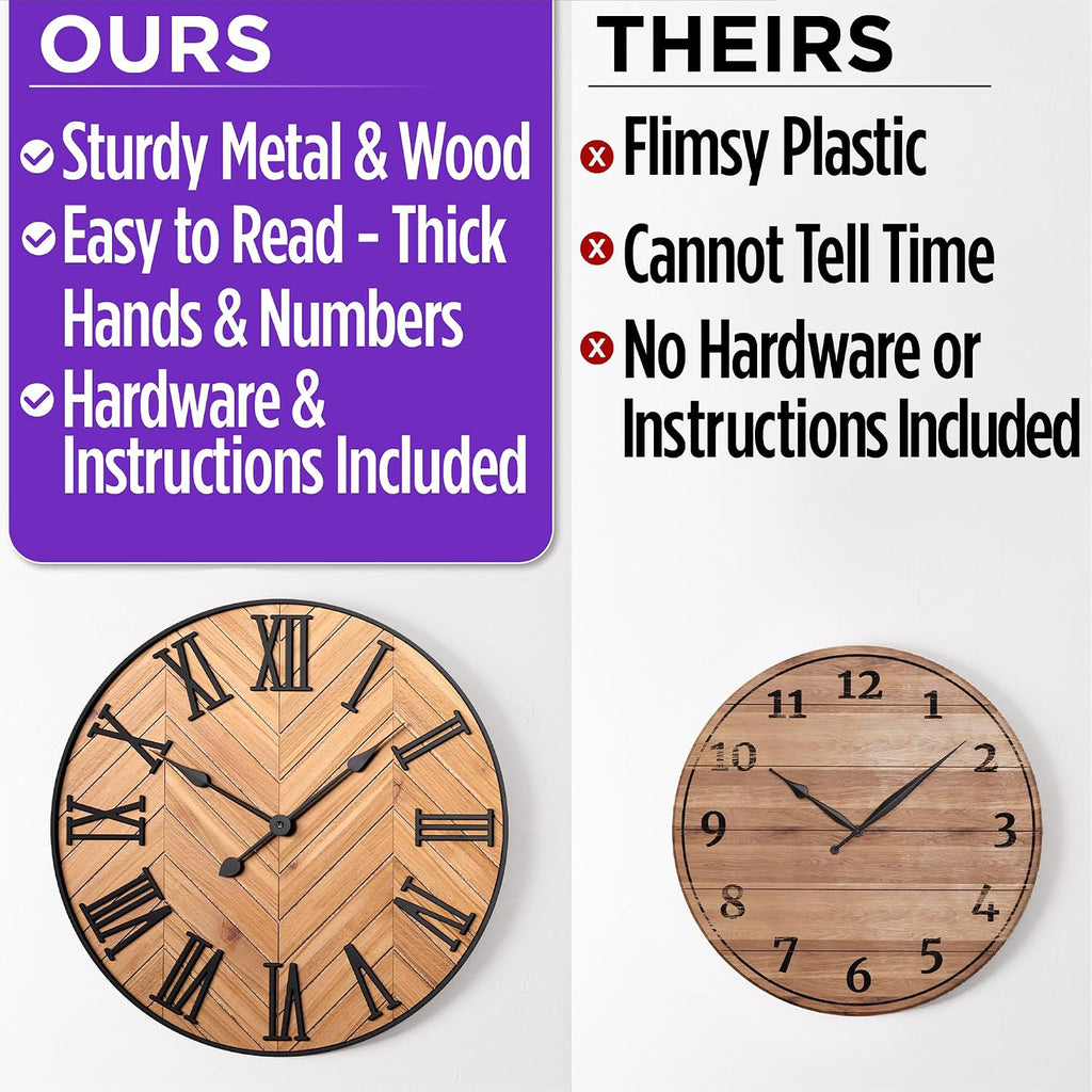 24" Wood Metal Roman Numeral Wall Clock