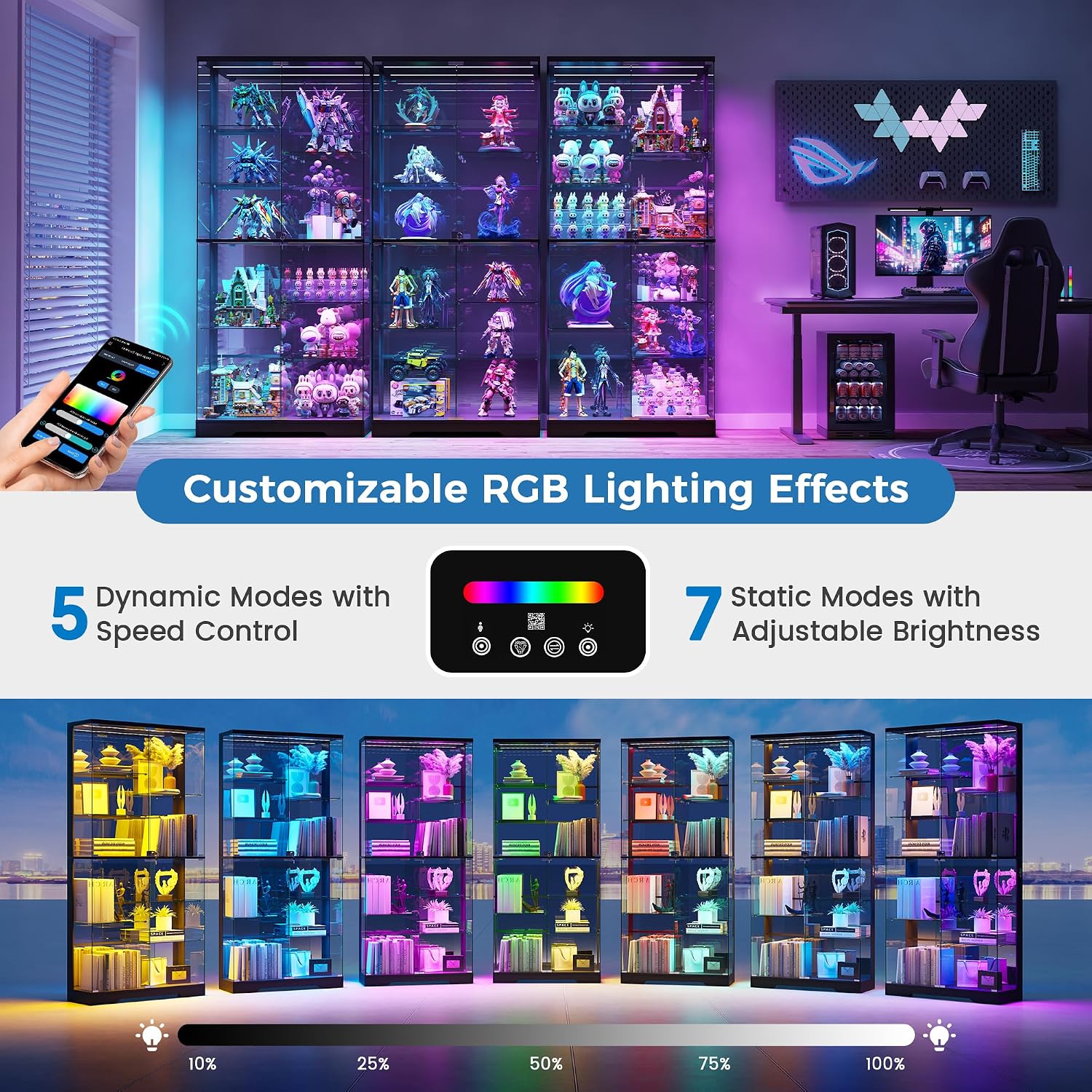 71" Black RGB Glass Display Cabinet