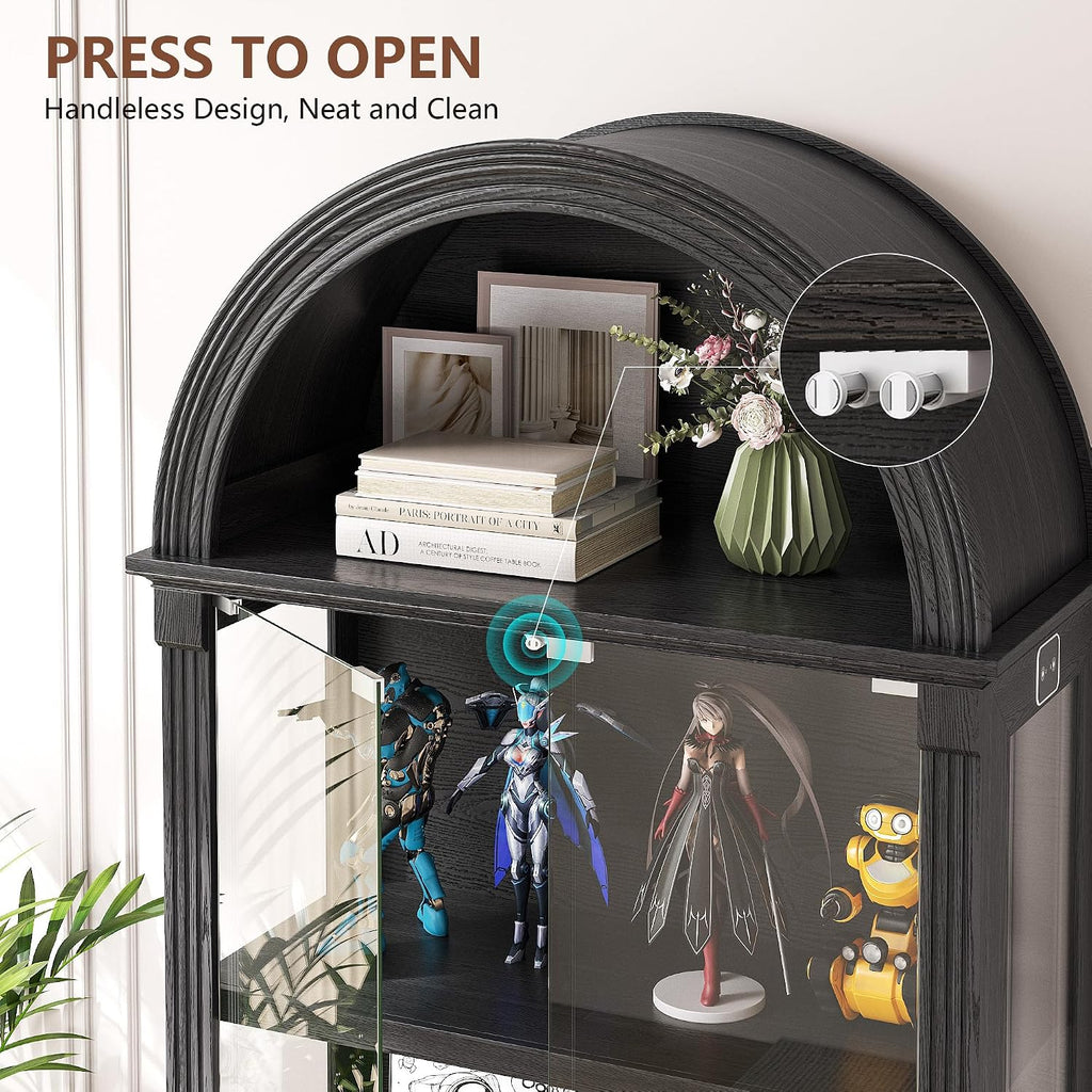 72" Black Arched LED Glass Curio Display Cabinet