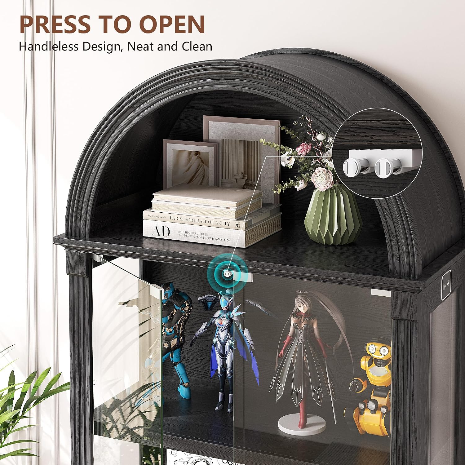 72" Black Arched LED Glass Curio Display Cabinet