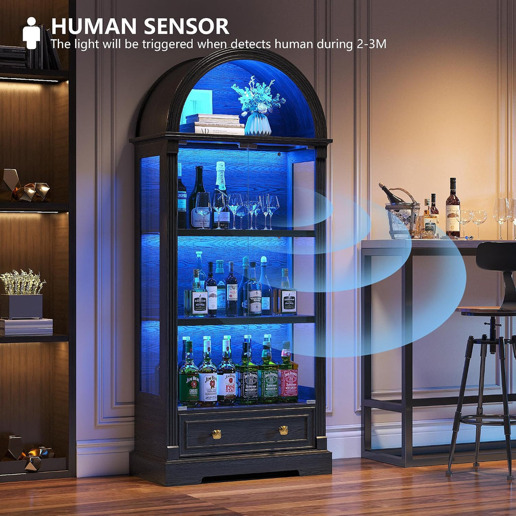 72" Black Arched LED Glass Curio Display Cabinet
