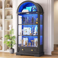 72" Black Arched LED Glass Curio Display Cabinet