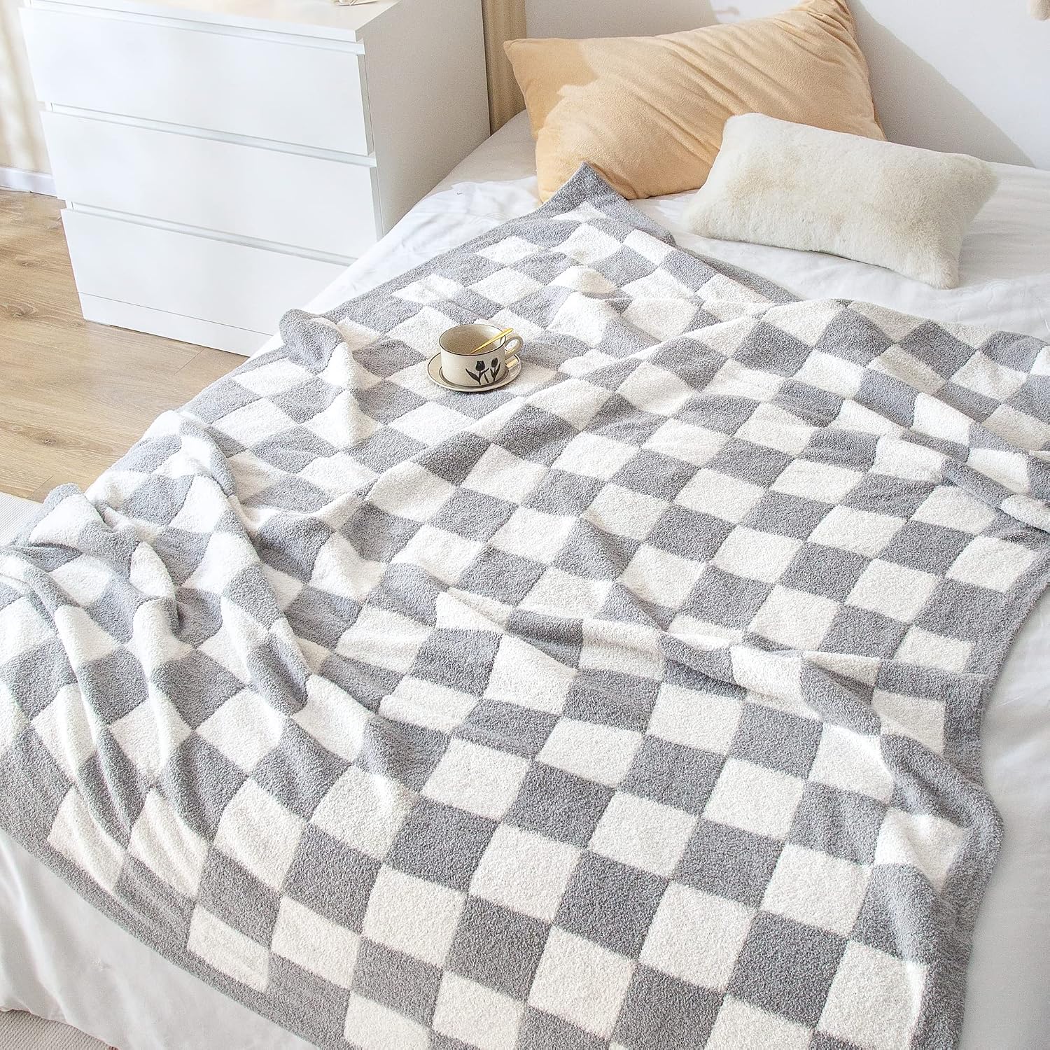 60x79 Grey Reversible Knit Throw